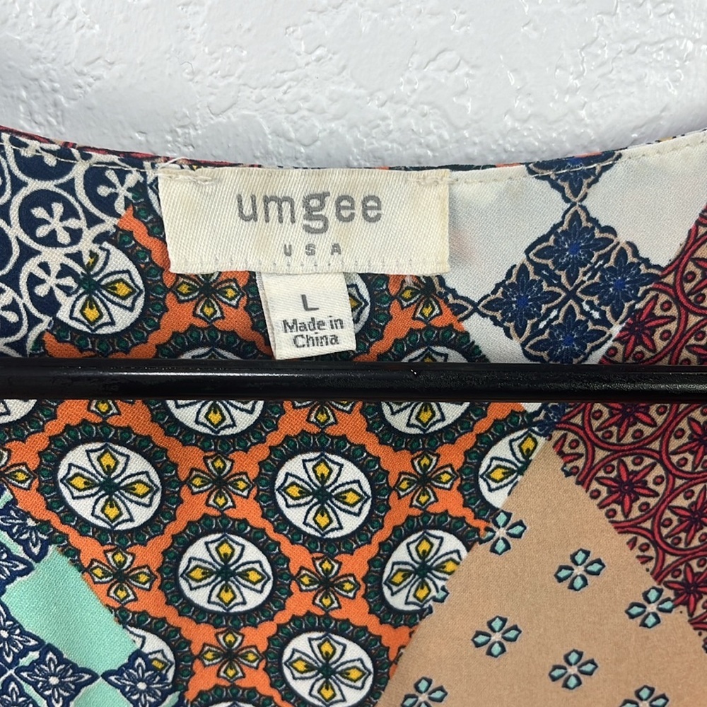 Umgee Orange/Red And Multi Color Flutter Sleeve T… - image 2